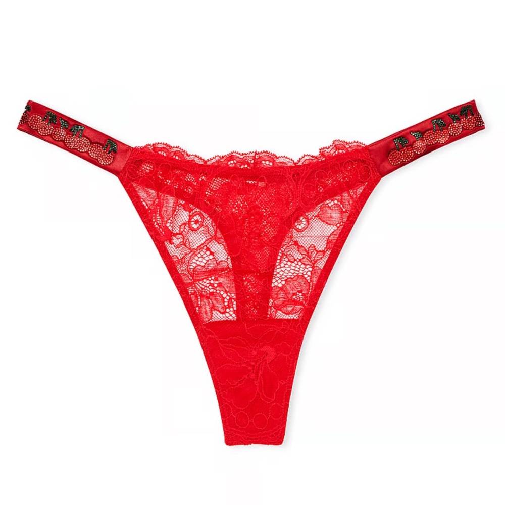 Victoria’s Secret Red Cherry Rhinestone Strap Thong Panty | Medium